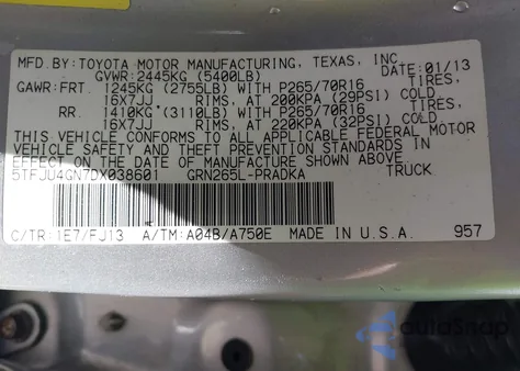 2013 Toyota Tacoma Prerunner V6 z USA, uszkodzony, nr VIN 5TFJU4GN7DX038601